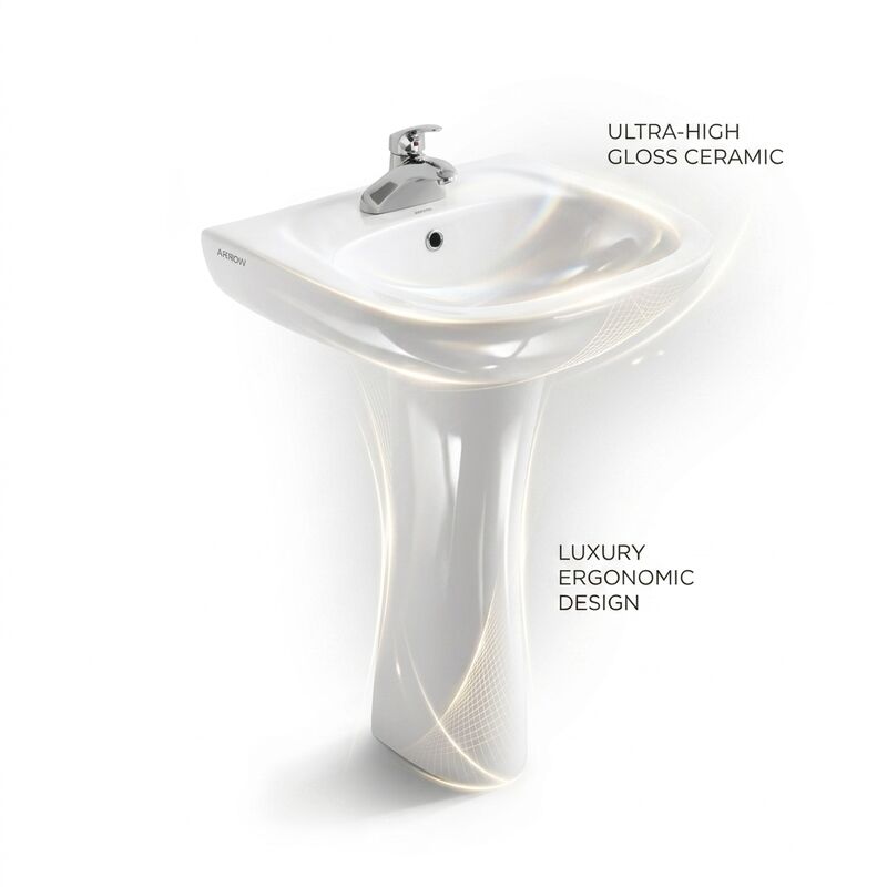 ARROW FP3605 Luxury Freestanding Pedestal Basin, High-Gloss White Ceramic Elegant Bathroom Sink Pedestal